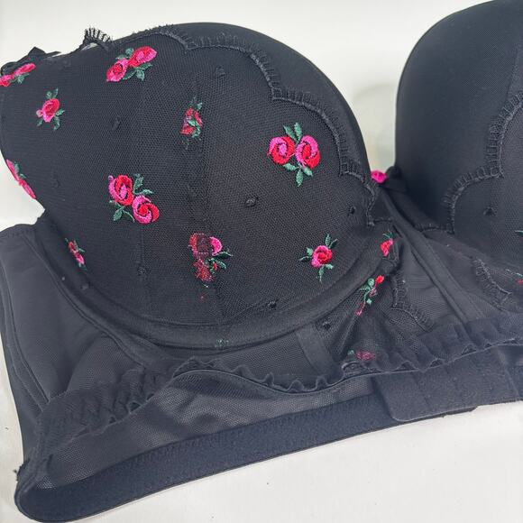 Cacique Boost Balconette Black Underwire Embroidered Rose 40DD - Picture 2 of 8